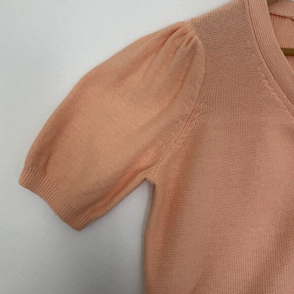 Loft Outlet Peach Puff Sleeve Spring Cardigan Sweater V-Neck Sz Large Short slvs - Picture 3 of 11